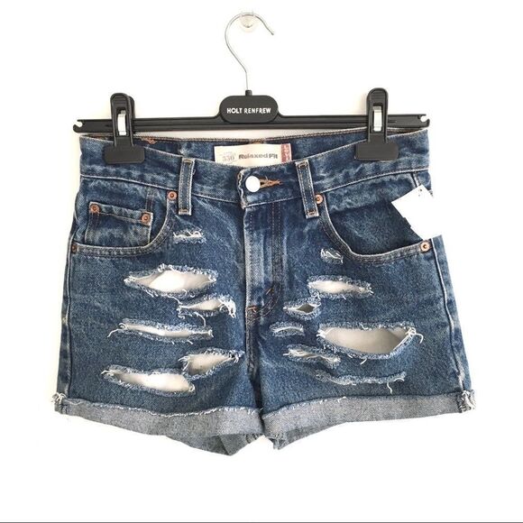 𝅺levi’s Vintage 550 Deconstructed Denim Jean Shorts Cuff 26 - Picture 1 of 4